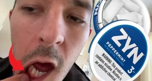 Nicotine Pouches: Image of man's face and Nicotine Pouches