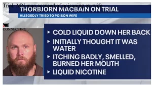 Nicotine Poisoning, screenshot from the news channel about a man on trial