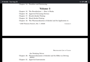 breath test, chapters in Breathalyzer Law that the author wrote with Doug Lucas and Rob Langille